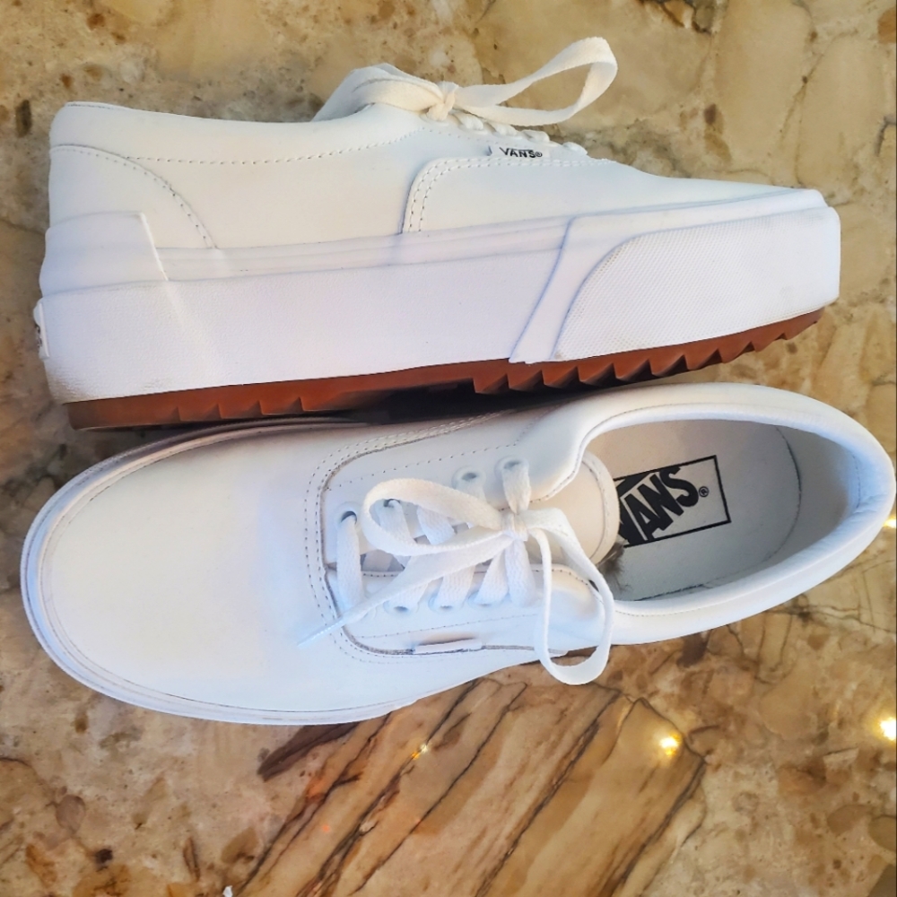 Womens White Leather Vans
